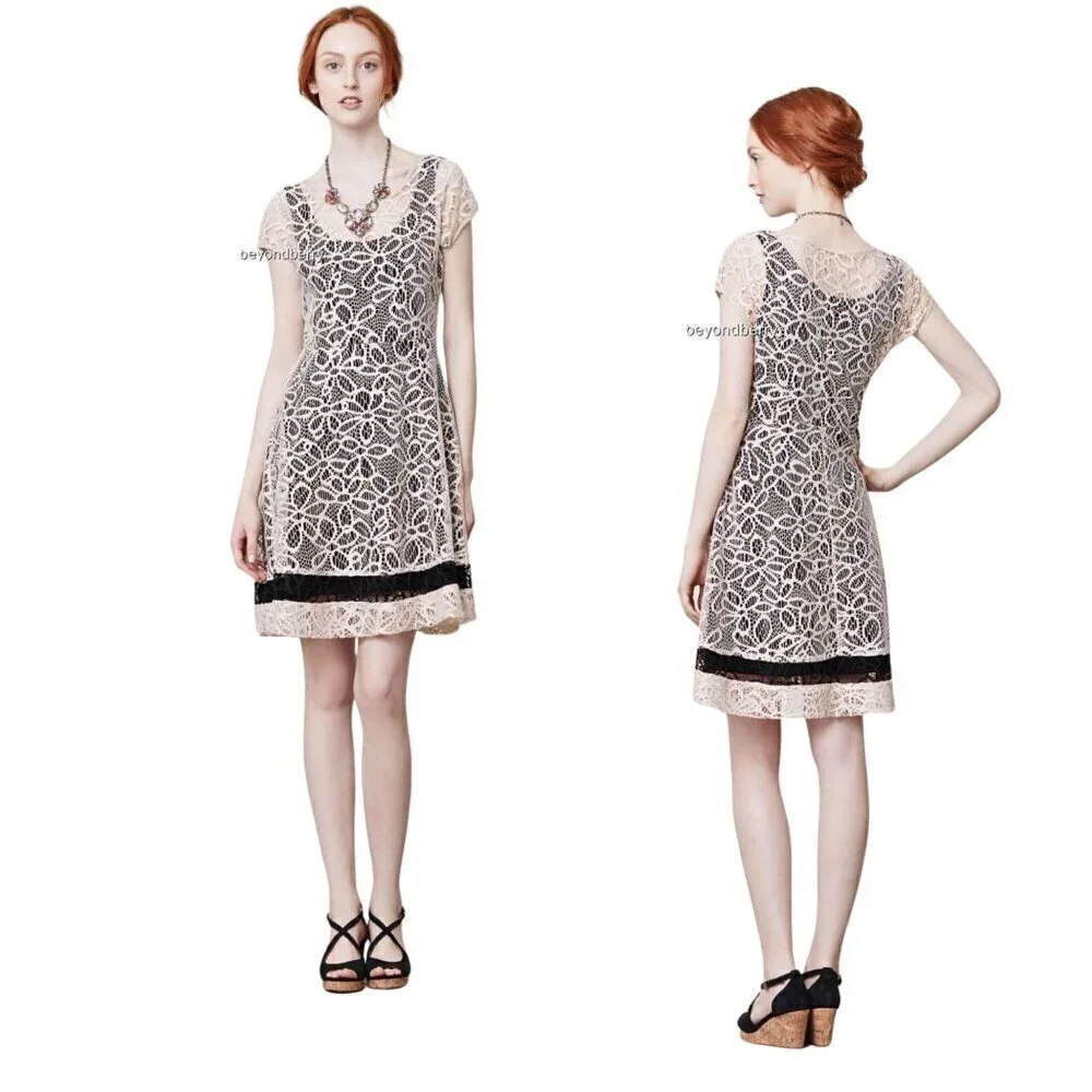 Anthropologie WESTON WEAR Maitland Cream & Black Crochet Lace Mini Dress Sz S